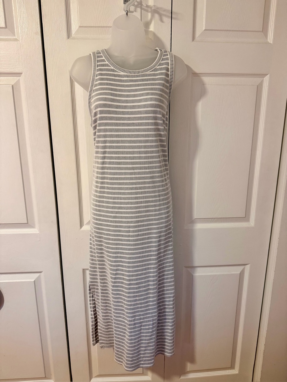 LOFT White and black Striped Sleeveless Maxi Dress